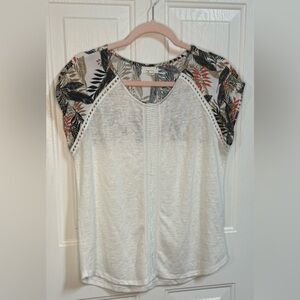 Maurices Tropical Leaf Print Blouse - Cream and Black